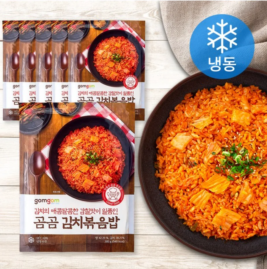 곰곰 김치볶음밥 300g 6개 구성과 조리된 볶음밥